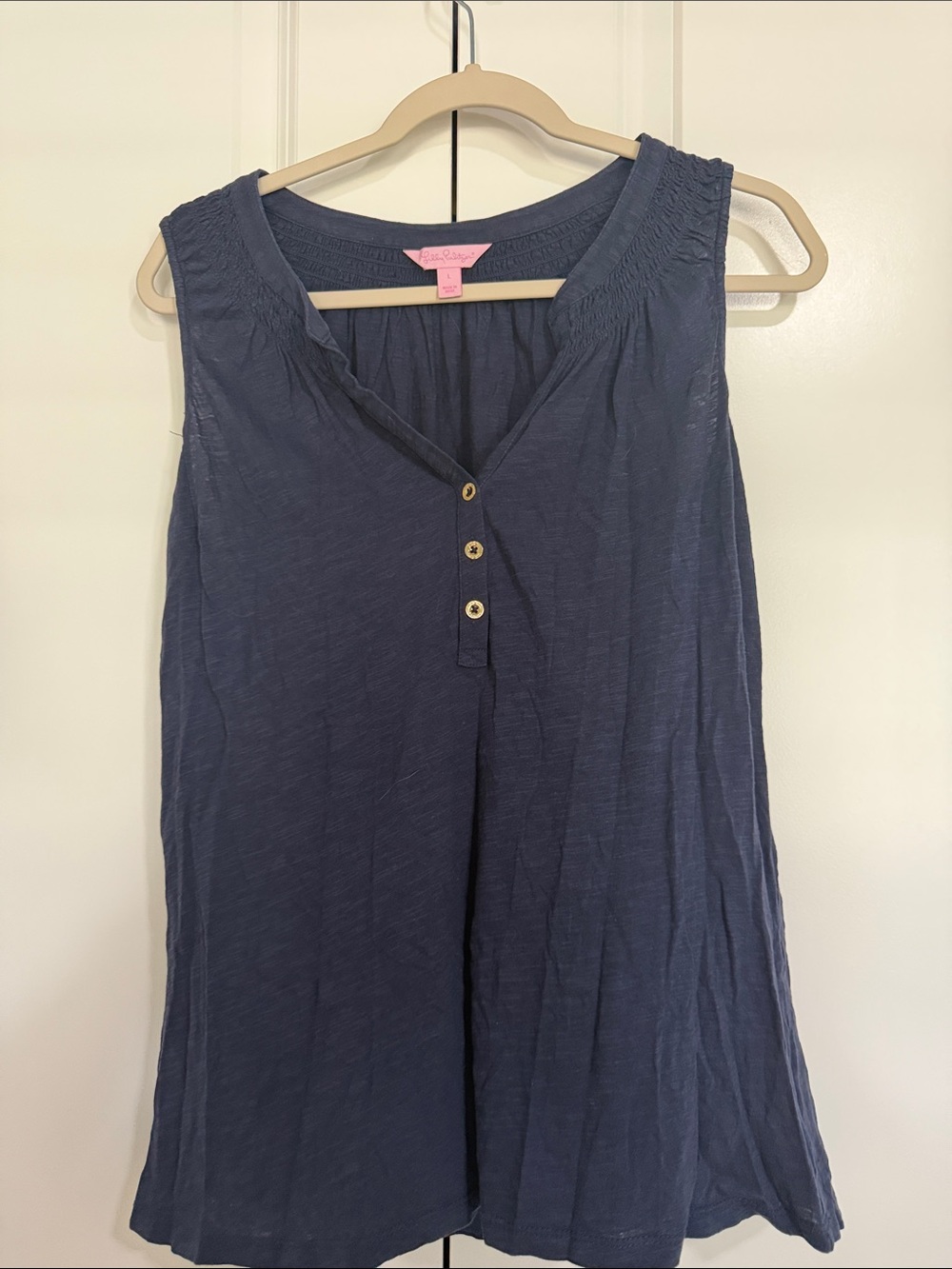 Lilly Pulitzer Navy V-Neck Sleeveless Henley Tank